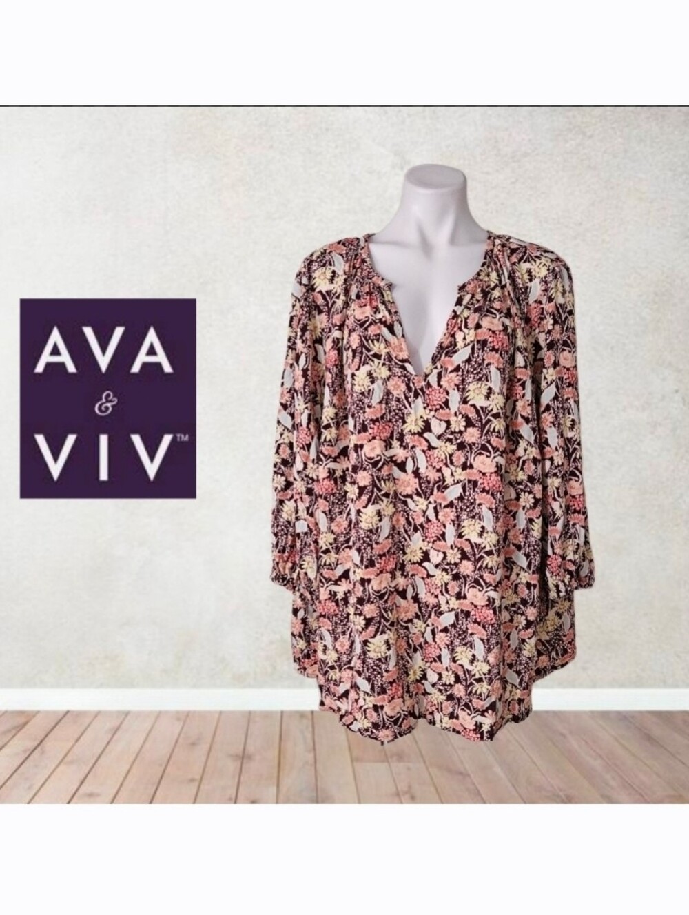 Ava & Viv Pink Floral Peasant Tunic 3X